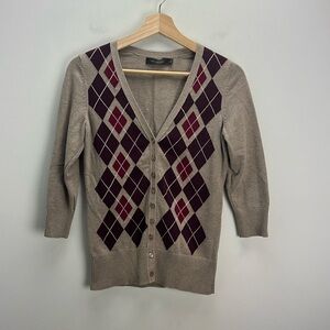 Vintage 90s Y2k The Limited Argyle Cardigan Sweater Small Retro Prep Academia